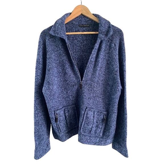 Sarah Spencer Blue Classic Tweed Knit Full Zipper Cardigan Sweater Sz L/XL - Picture 2 of 8